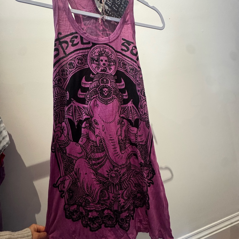 100% Cotton Purple Graphic Tank Top / Tunic - medium - NWT